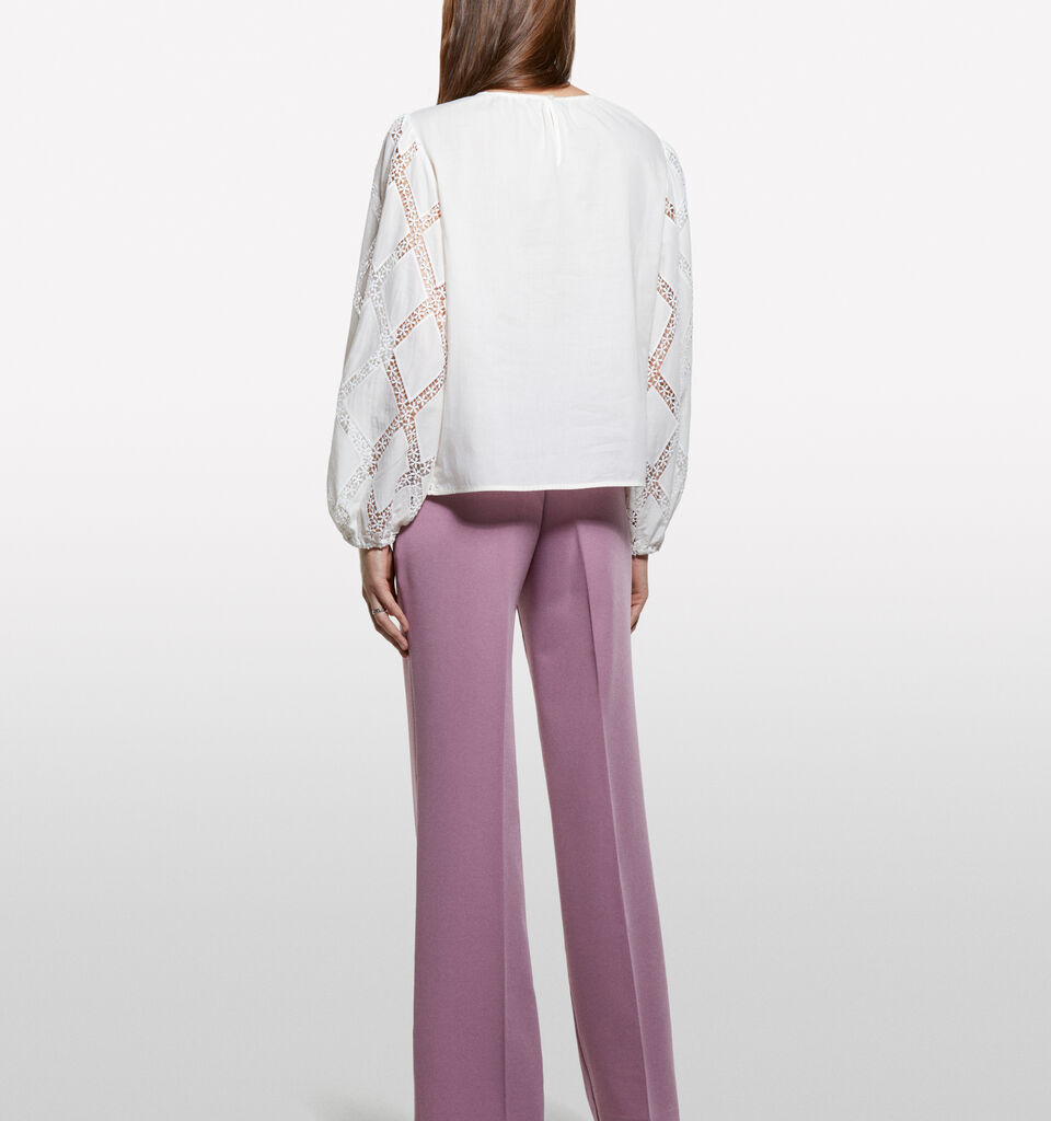 Cream white blouse with lace - women's blouses - Creamy White | Sisley image number 2